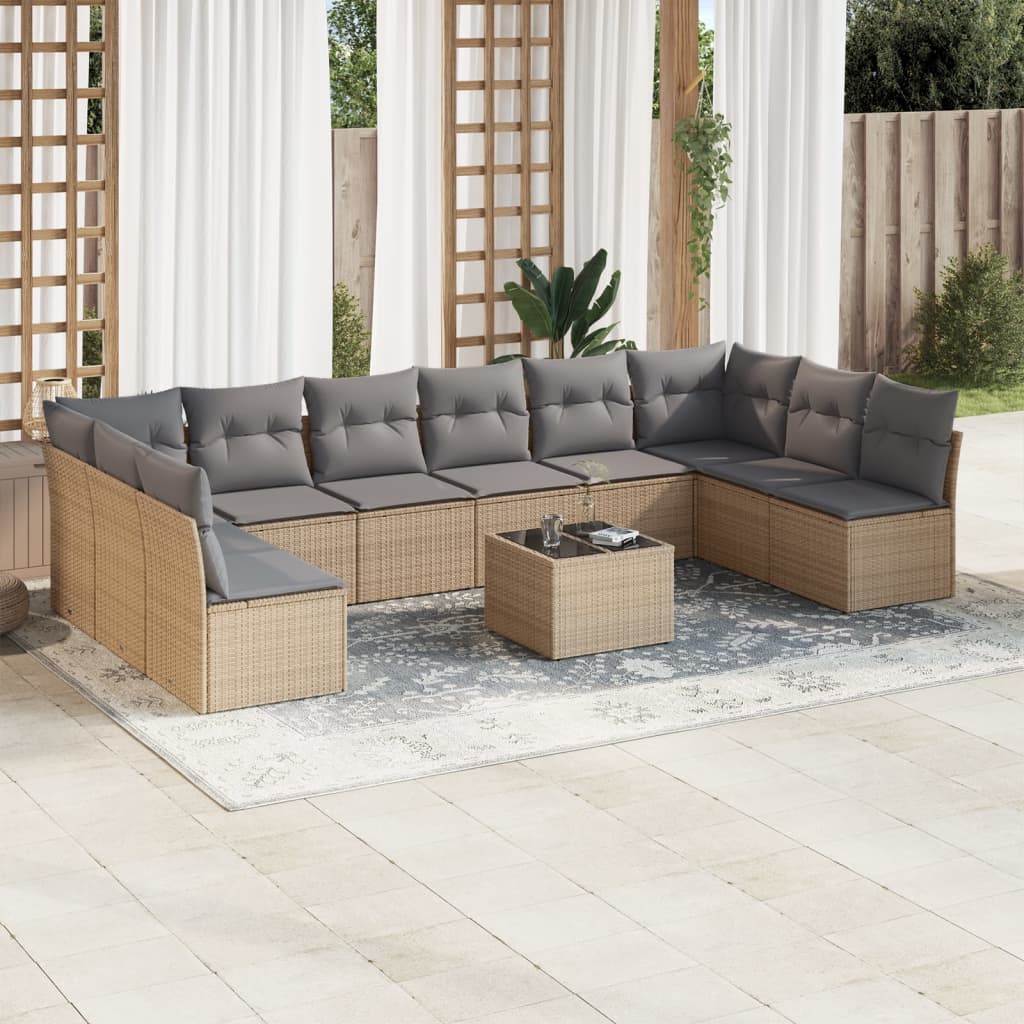 Set De Sofás De Jardín 11 Pzas Y Cojines Ratán Sintético Gris