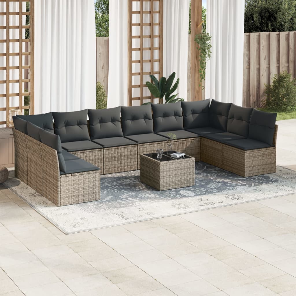 Set De Sofás De Jardín 11 Pzas Y Cojines Ratán Sintético Gris