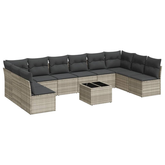 Set De Sofás De Jardín 11 Pzas Y Cojines Ratán Sintético Gris