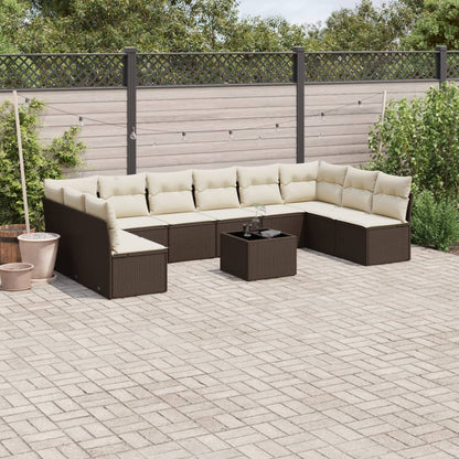 Set De Sofás De Jardín 11 Pzas Y Cojines Ratán Sintético Gris