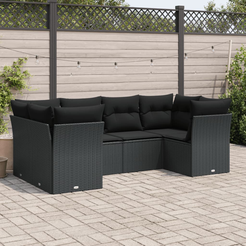 Set De Sofás De Jardín 6 Piezas Y Cojines Ratán Sintético Negro