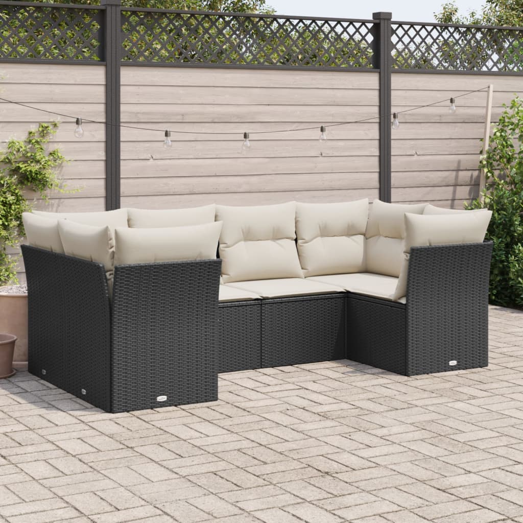 Set De Sofás De Jardín 6 Piezas Y Cojines Ratán Sintético Negro