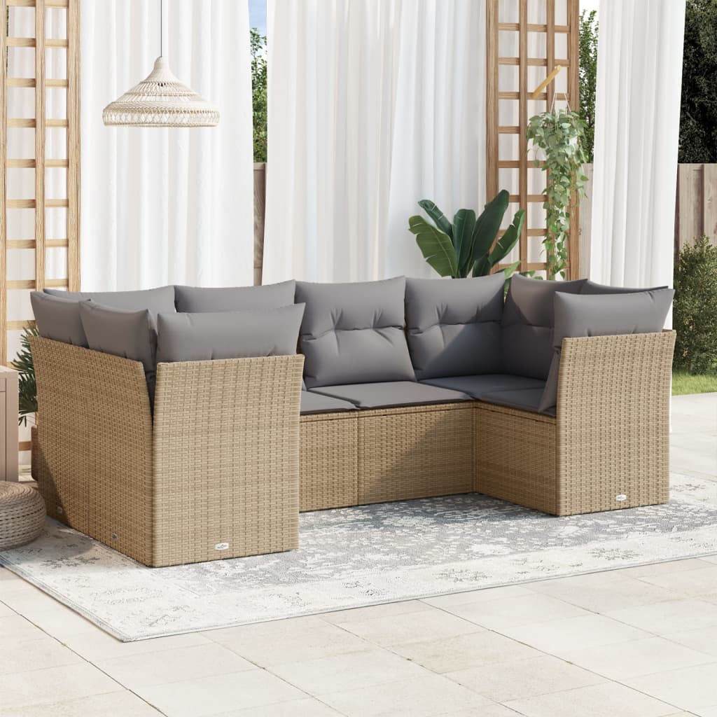 Set De Sofás De Jardín 6 Piezas Y Cojines Ratán Sintético Negro