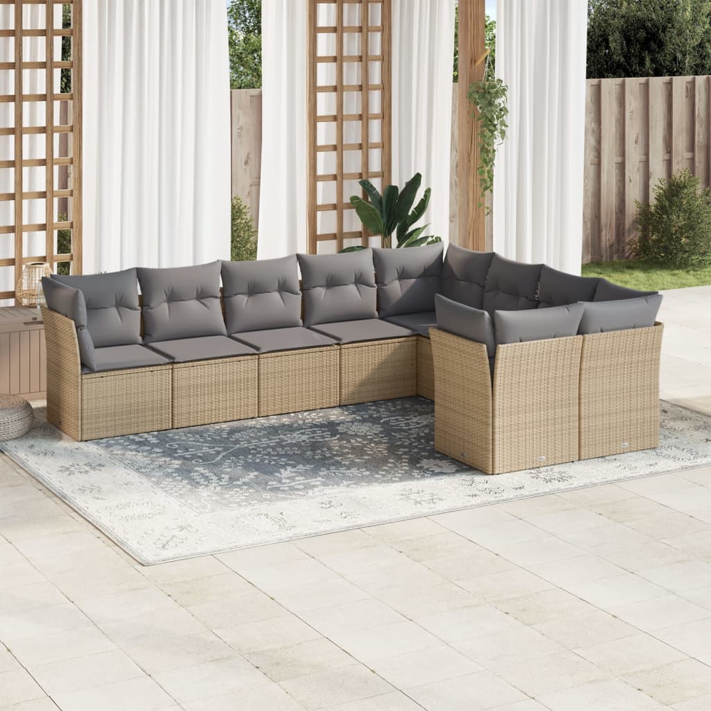 Set Sofás Jardín 10 Pzas Con Cojines Ratán Sintético