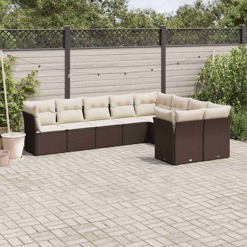 Set Sofás Jardín 10 Pzas Con Cojines Ratán Sintético