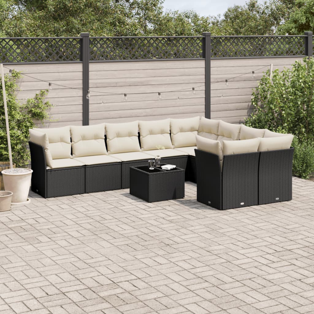 Set Sofás Jardín 10 Pzas Con Cojines Ratán Sintético