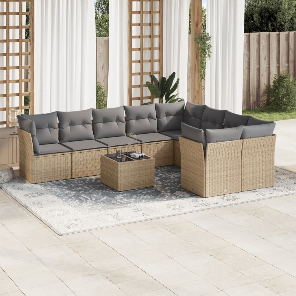 Set Sofás Jardín 10 Pzas Con Cojines Ratán Sintético