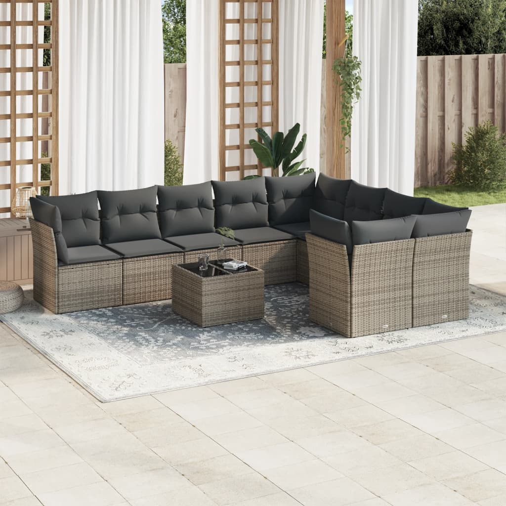 Set Sofás Jardín 10 Pzas Con Cojines Ratán Sintético