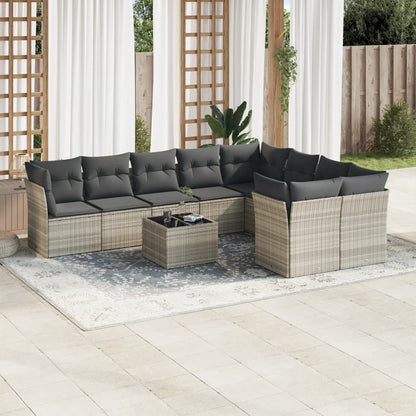 Set Sofás Jardín 10 Pzas Con Cojines Ratán Sintético