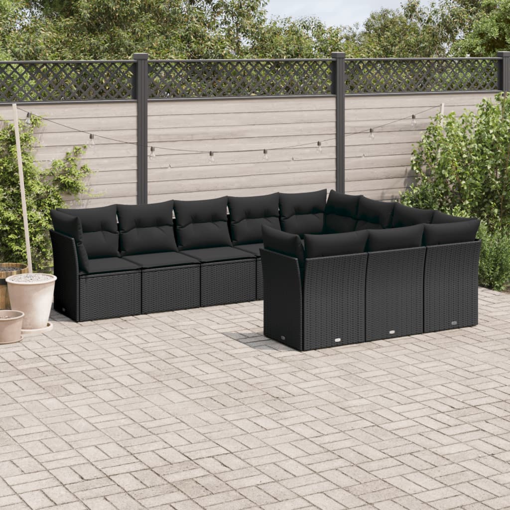 Set De Sofás De Jardín 11Pzas Con Cojines Ratán Sintético Beige