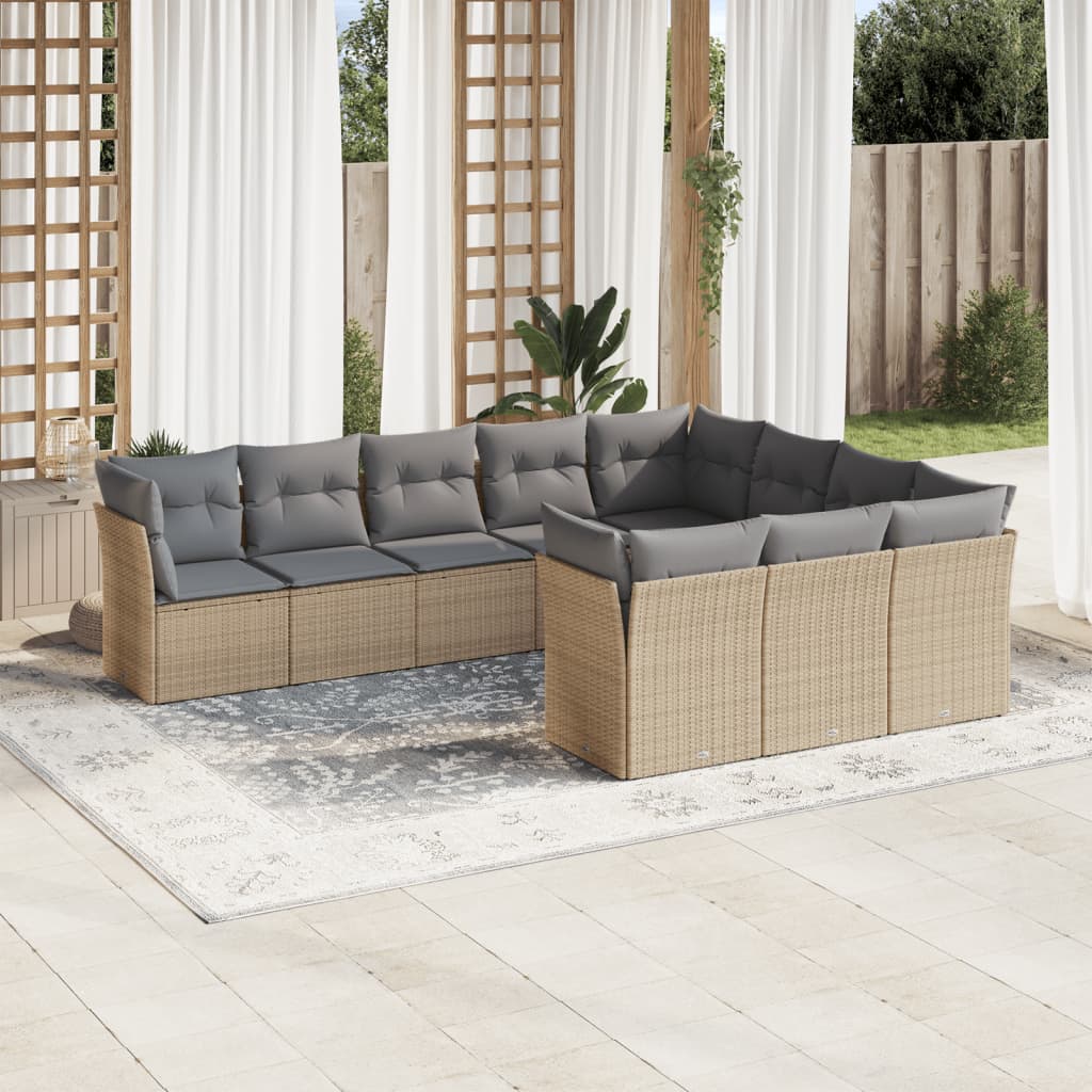 Set De Sofás De Jardín 11Pzas Con Cojines Ratán Sintético Beige