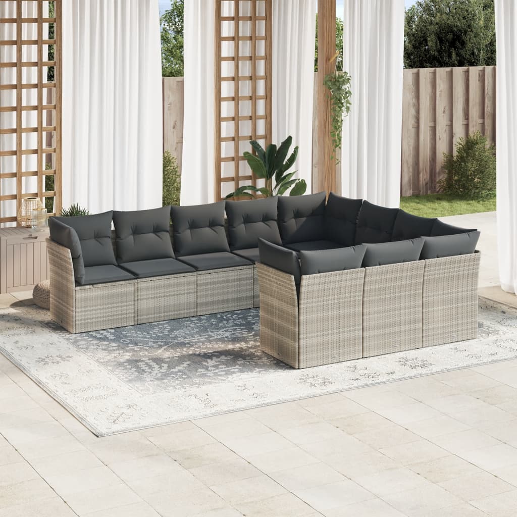 Set De Sofás De Jardín 11Pzas Con Cojines Ratán Sintético Beige