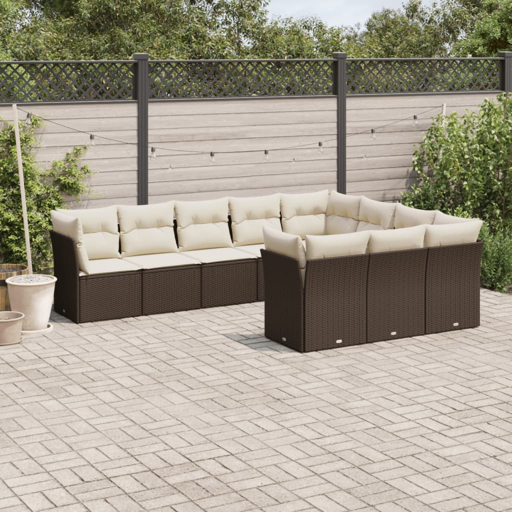 Set De Sofás De Jardín 11Pzas Con Cojines Ratán Sintético Beige