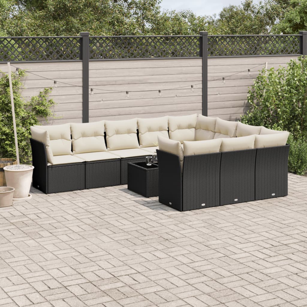 Set De Sofás De Jardín 11Pzas Con Cojines Ratán Sintético Beige