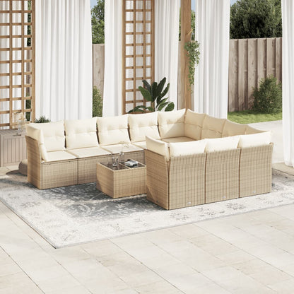 Set De Sofás De Jardín 11Pzas Con Cojines Ratán Sintético Beige