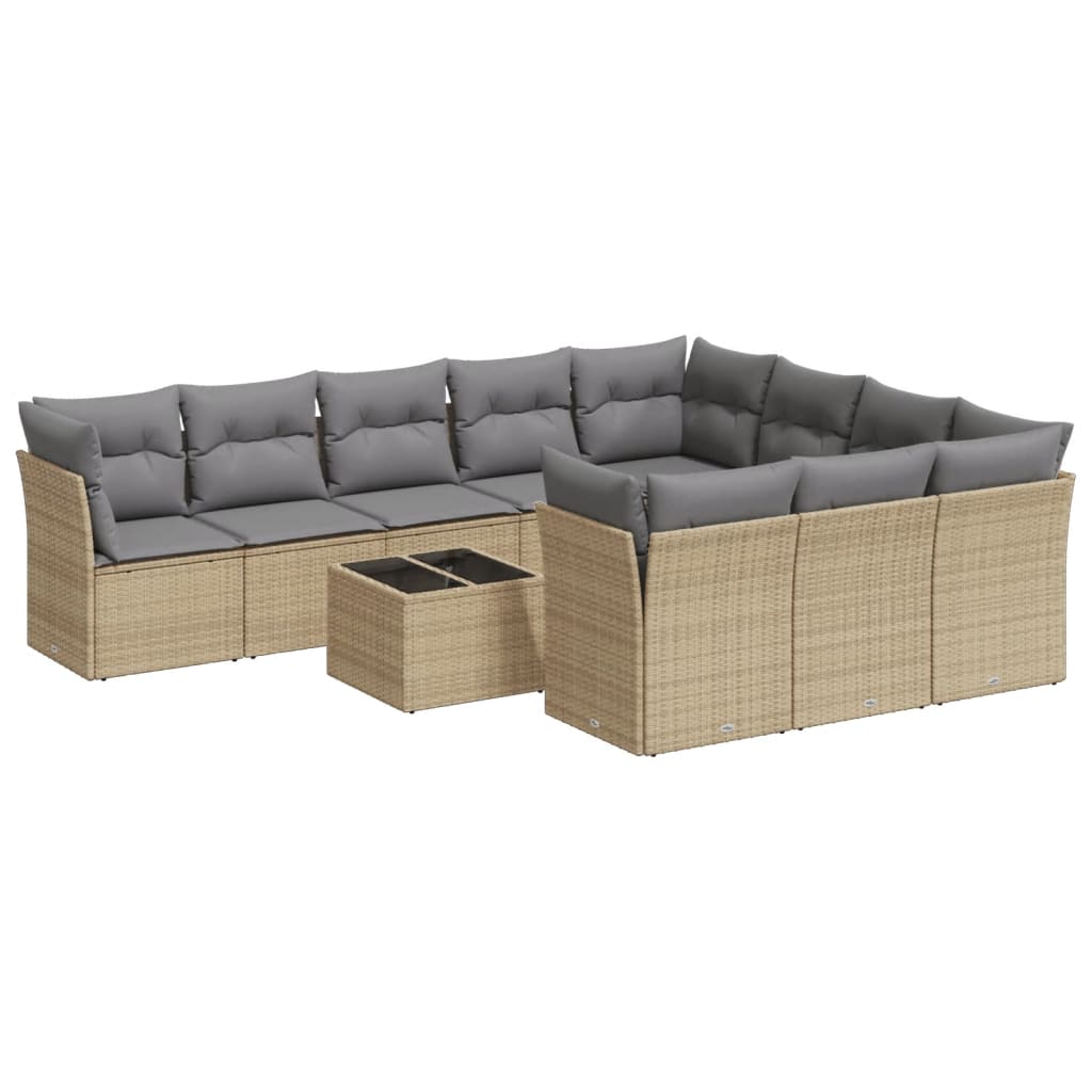 Set De Sofás De Jardín 11Pzas Con Cojines Ratán Sintético Beige