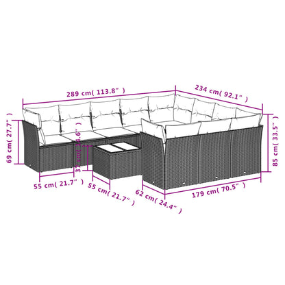 Set De Sofás De Jardín 11Pzas Con Cojines Ratán Sintético Beige