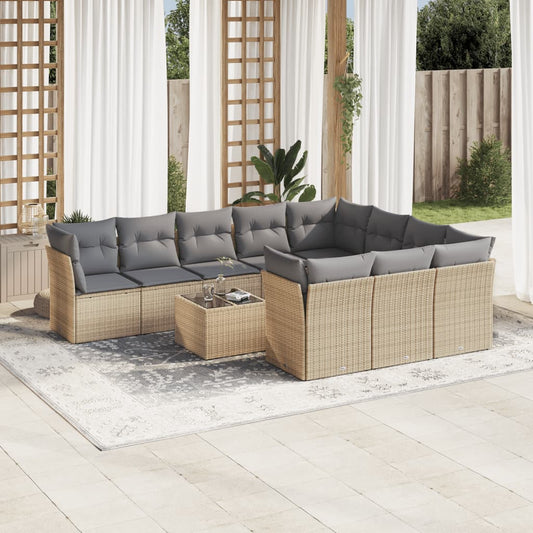 Set De Sofás De Jardín 11Pzas Con Cojines Ratán Sintético Beige