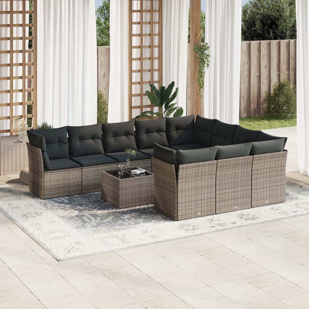 Set De Sofás De Jardín 11Pzas Con Cojines Ratán Sintético Beige