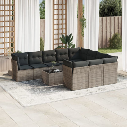 Set De Sofás De Jardín 11Pzas Con Cojines Ratán Sintético Beige