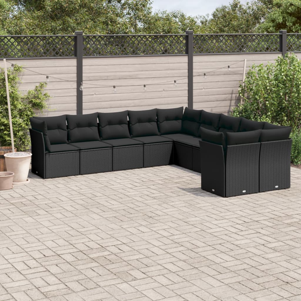 Set Sofás Jardín 10 Pzas Con Cojines Ratán Sintético
