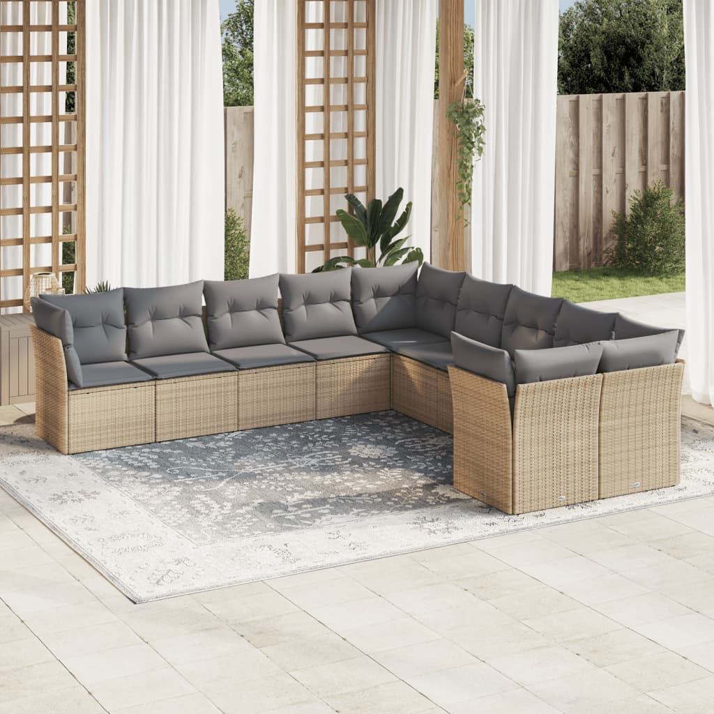Set Sofás Jardín 10 Pzas Con Cojines Ratán Sintético