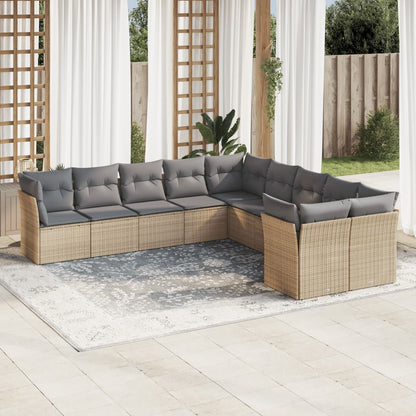 Set Sofás Jardín 10 Pzas Con Cojines Ratán Sintético