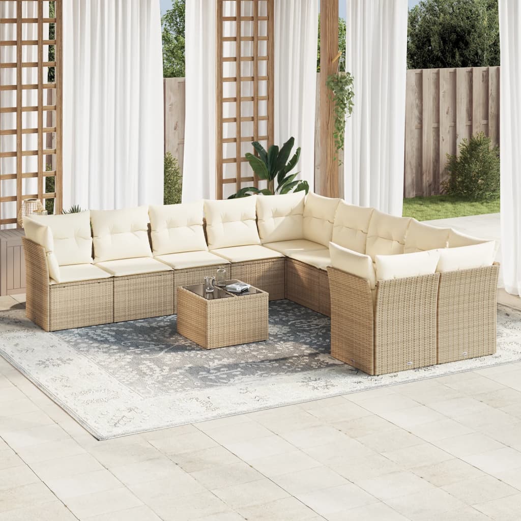 Set Sofás Jardín 10 Pzas Con Cojines Ratán Sintético