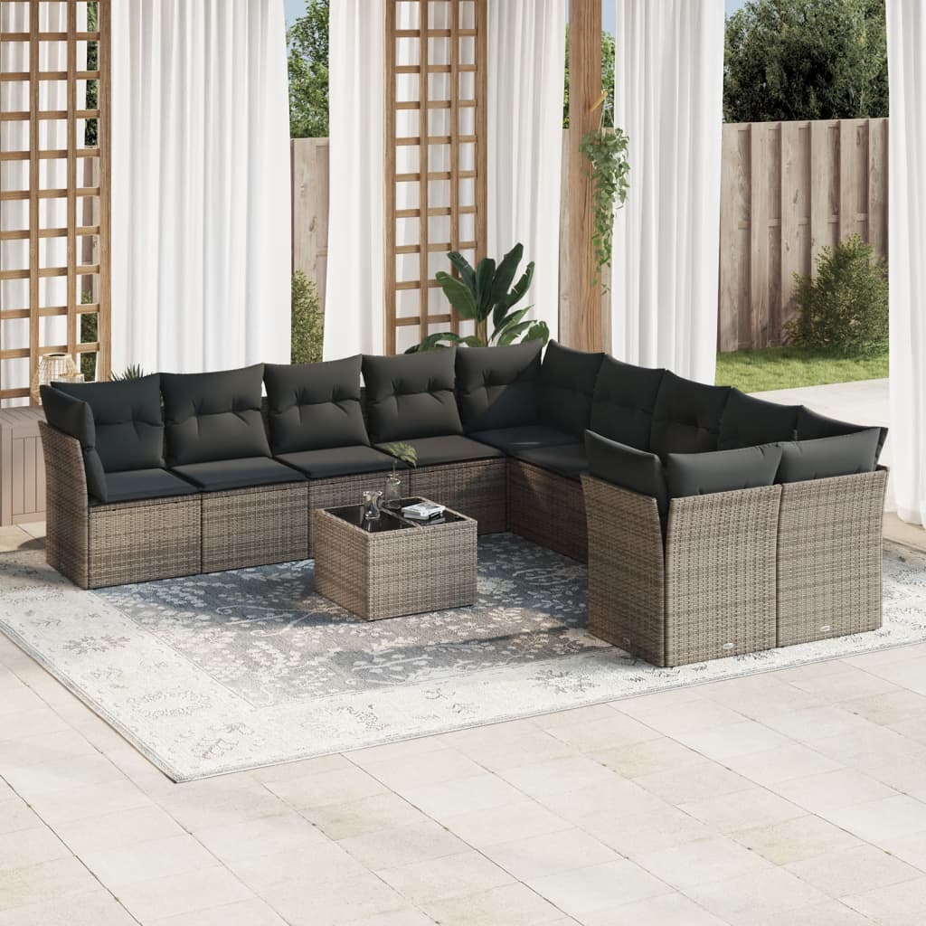 Set Sofás Jardín 10 Pzas Con Cojines Ratán Sintético