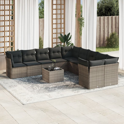 Set Sofás Jardín 10 Pzas Con Cojines Ratán Sintético
