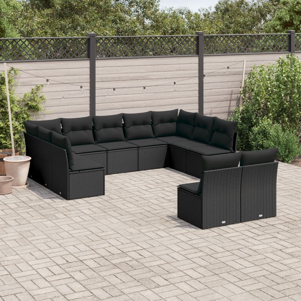 Set De Sofás De Jardín 12 Pzas Y Cojines Ratán Sintético Gris