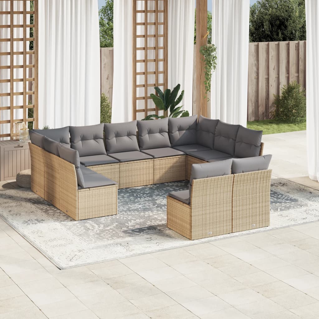 Set De Sofás De Jardín 12 Pzas Y Cojines Ratán Sintético Gris