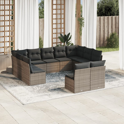 Set De Sofás De Jardín 12 Pzas Y Cojines Ratán Sintético Gris