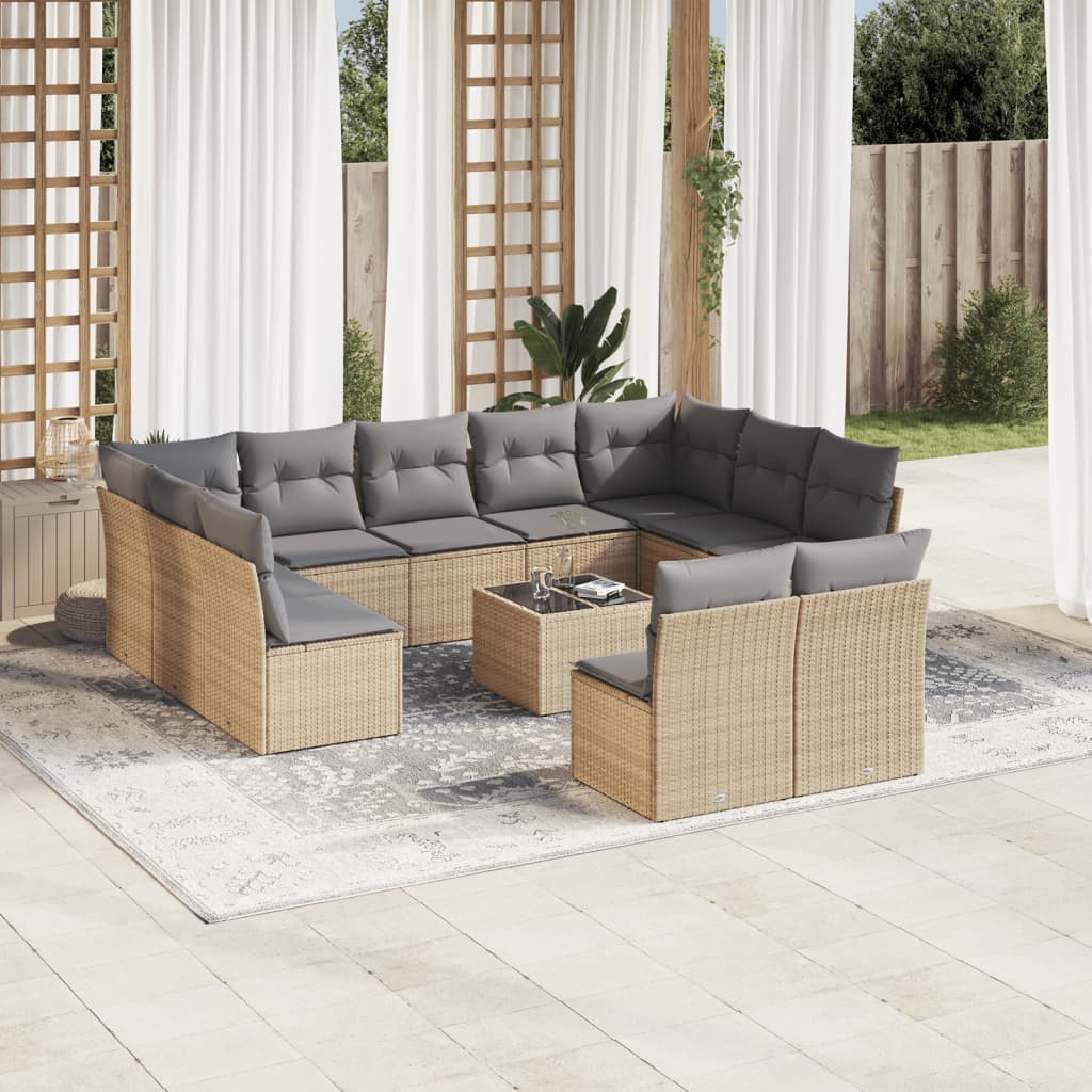 Set De Sofás De Jardín 12 Pzas Y Cojines Ratán Sintético Gris