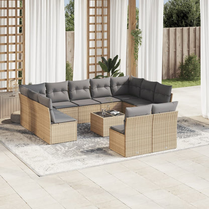 Set De Sofás De Jardín 12 Pzas Y Cojines Ratán Sintético Gris