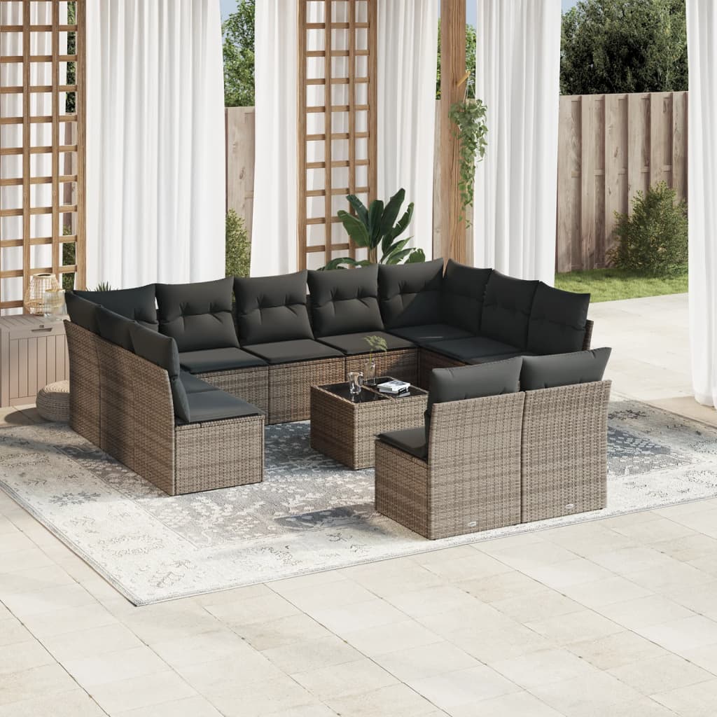 Set De Sofás De Jardín 12 Pzas Y Cojines Ratán Sintético Gris