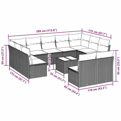 Set De Sofás De Jardín 12 Pzas Y Cojines Ratán Sintético Gris