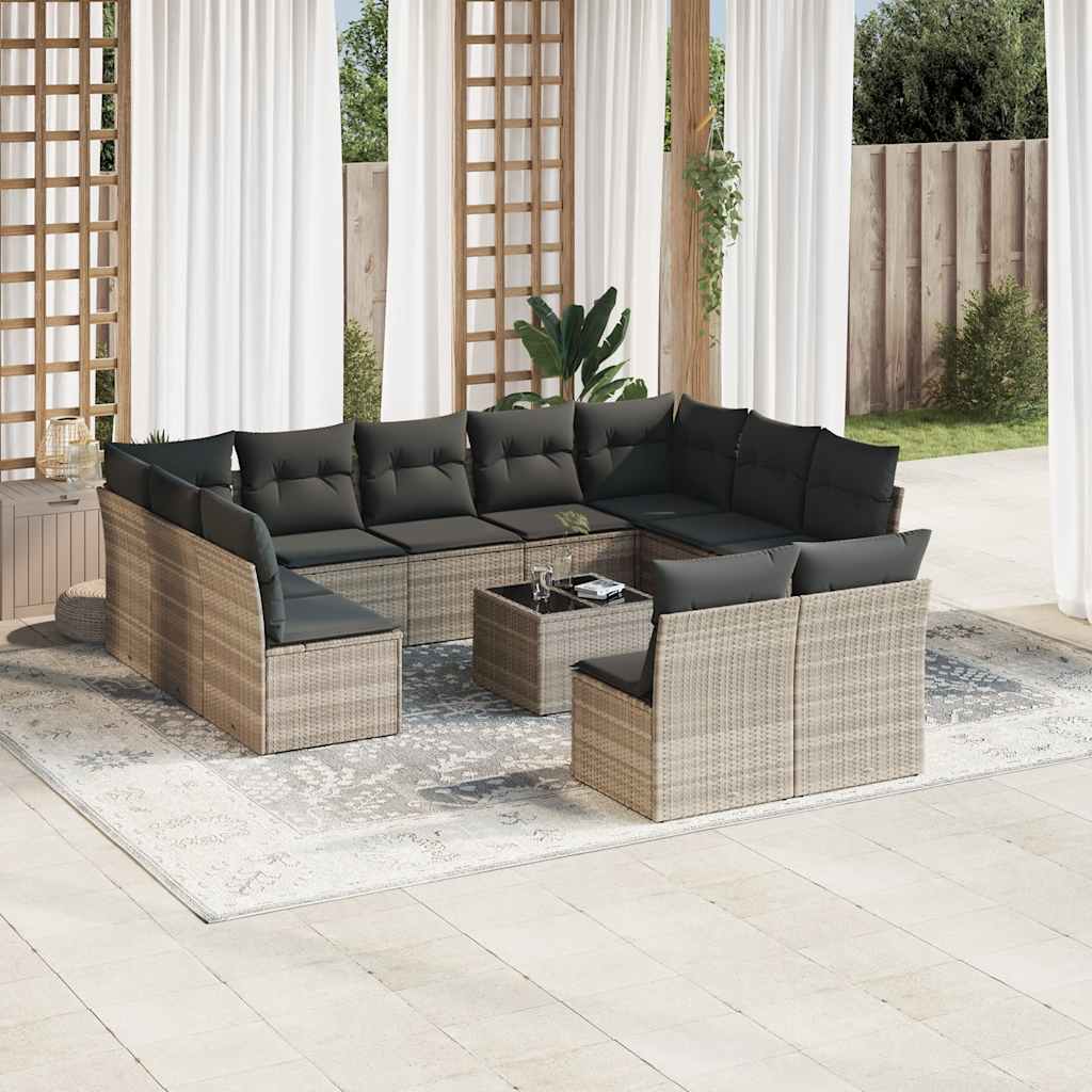 Set De Sofás De Jardín 12 Pzas Y Cojines Ratán Sintético Gris