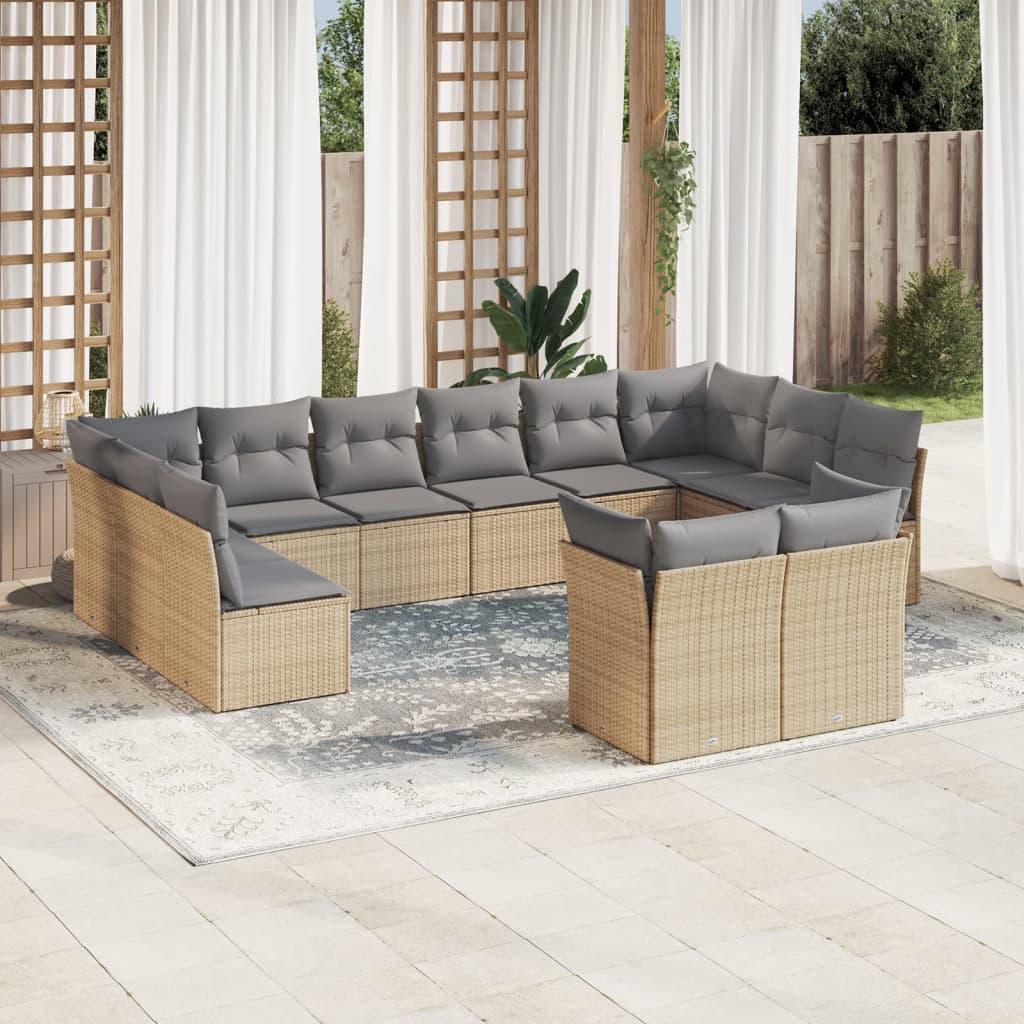 Set De Sofás De Jardín 12 Pzas Y Cojines Ratán Sintético Gris