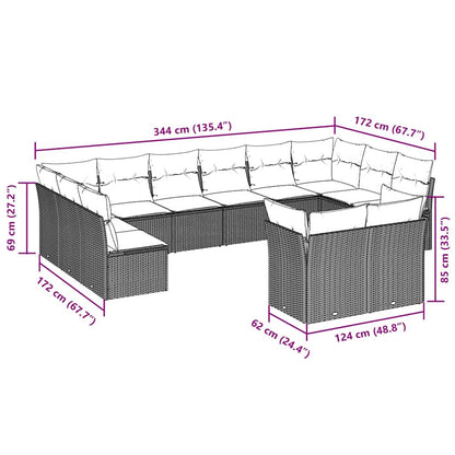 Set De Sofás De Jardín 12 Pzas Y Cojines Ratán Sintético Gris