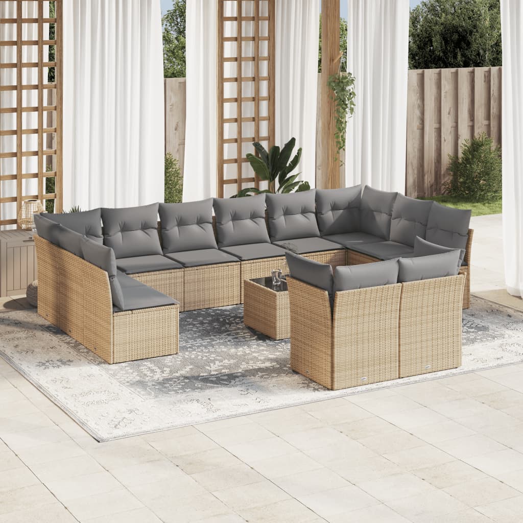 Set De Sofás De Jardín 12 Pzas Y Cojines Ratán Sintético Gris