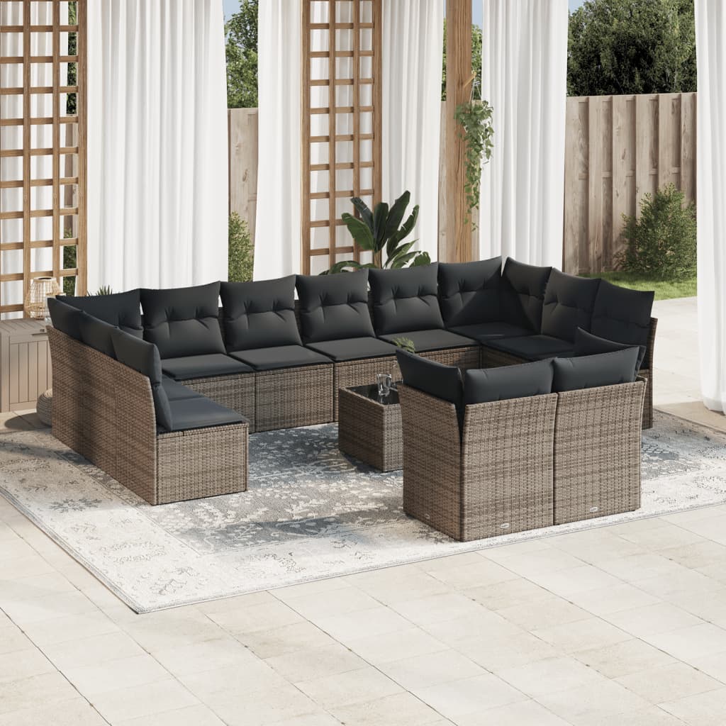Set De Sofás De Jardín 12 Pzas Y Cojines Ratán Sintético Gris