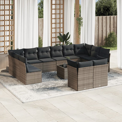 Set De Sofás De Jardín 12 Pzas Y Cojines Ratán Sintético Gris