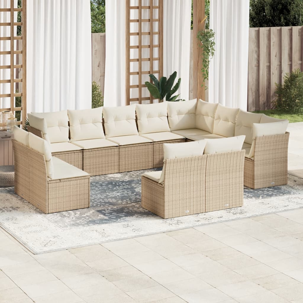 Set De Sofás De Jardín 12 Piezas Cojines Ratán Sintético Negro