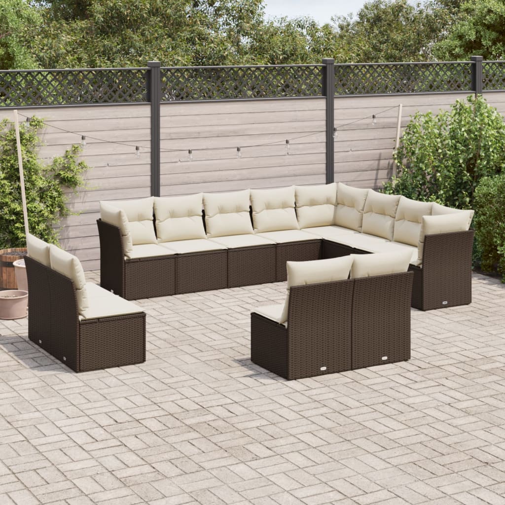 Set De Sofás De Jardín 12 Piezas Cojines Ratán Sintético Negro