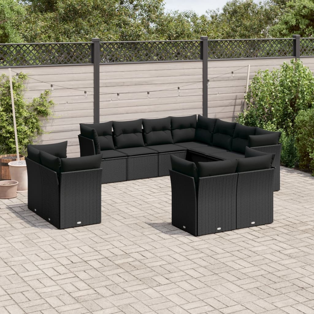 Set De Sofás De Jardín 11 Pzas Y Cojines Ratán Sintético Gris