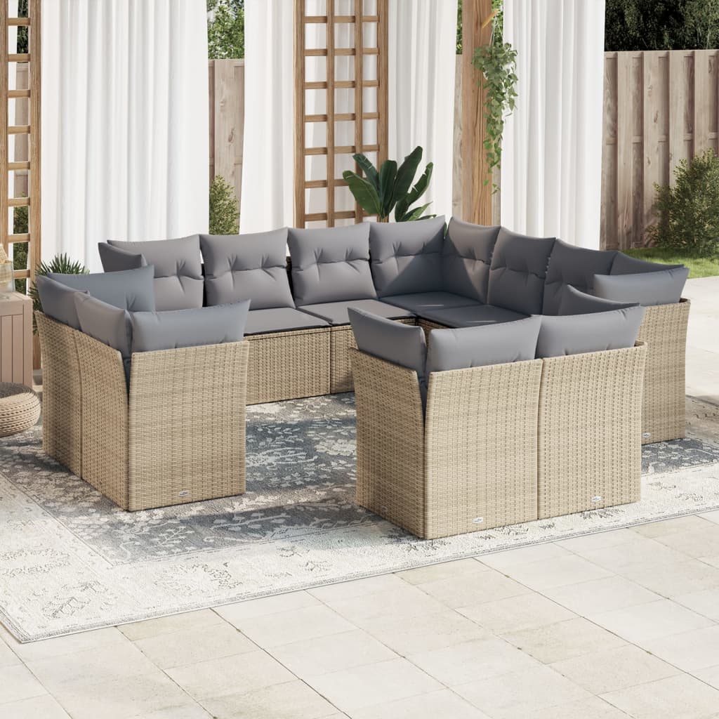Set De Sofás De Jardín 11 Pzas Y Cojines Ratán Sintético Gris