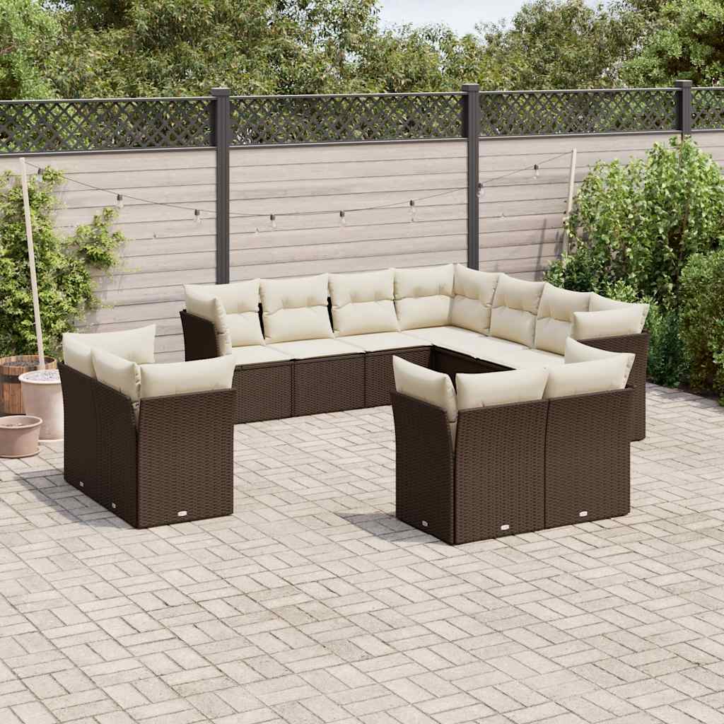 Set De Sofás De Jardín 11 Pzas Y Cojines Ratán Sintético Gris