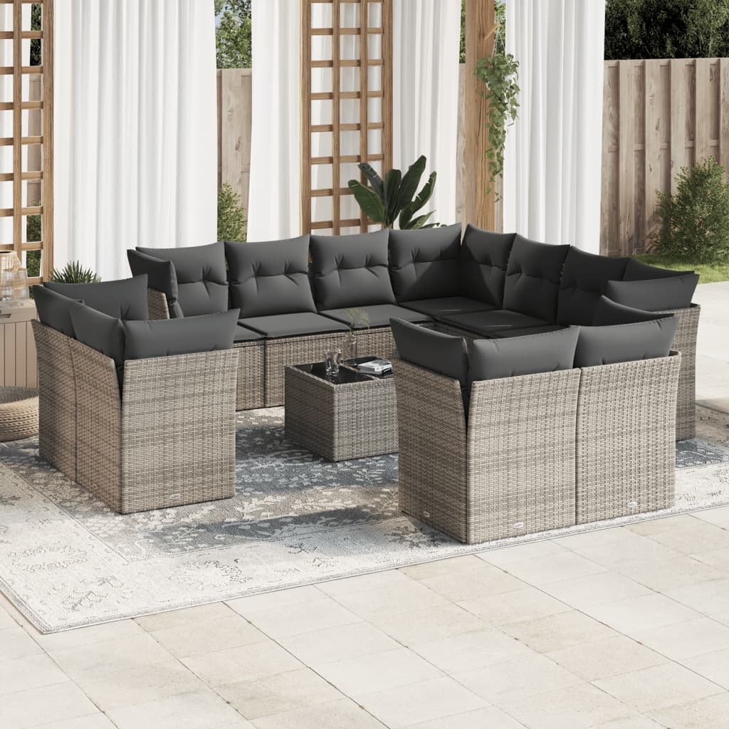 Set De Sofás De Jardín 11 Pzas Y Cojines Ratán Sintético Gris