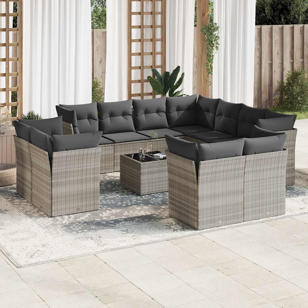 Set De Sofás De Jardín 11 Pzas Y Cojines Ratán Sintético Gris